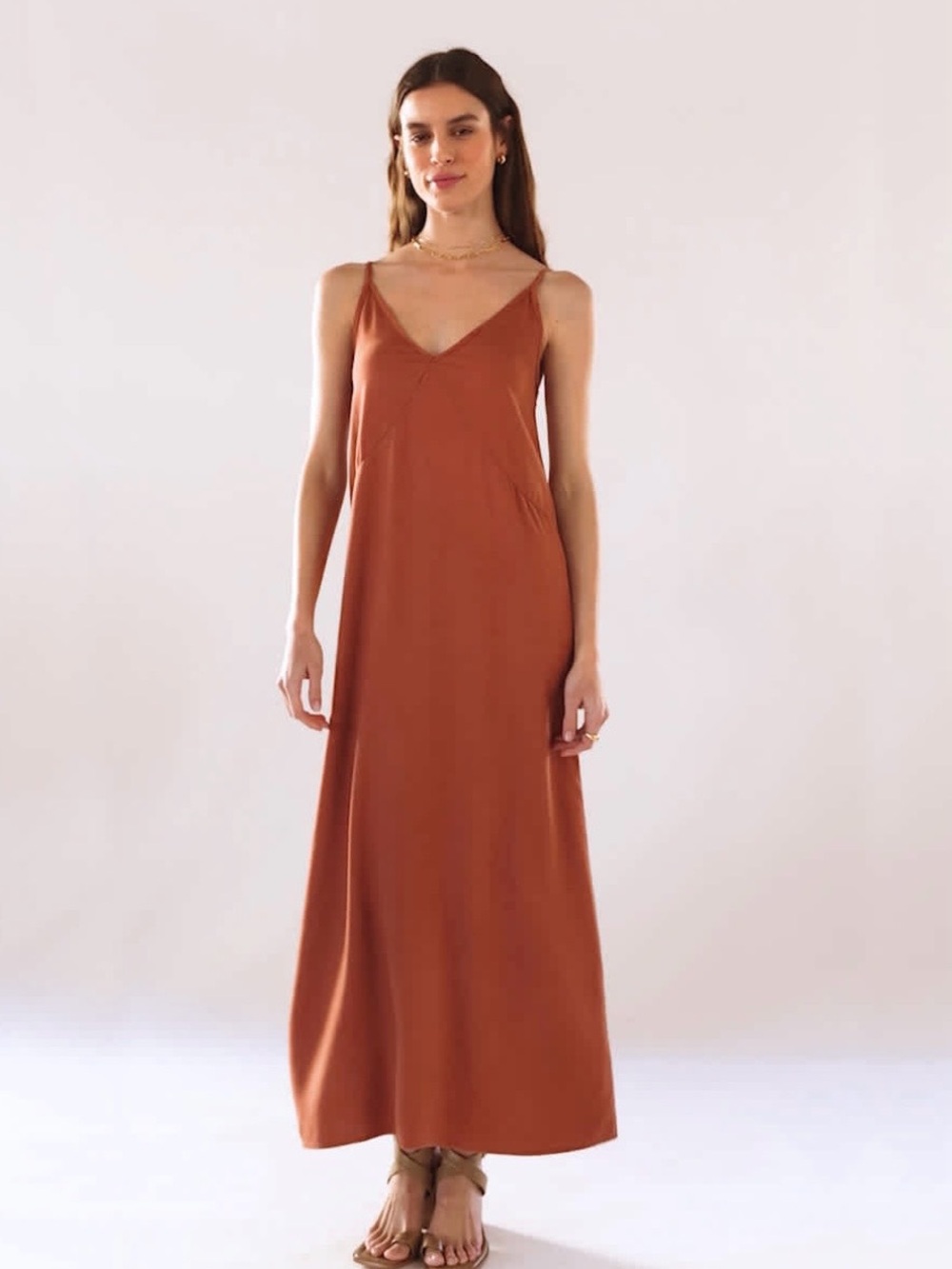 Quince Rust Brown Maxi Slip Dress